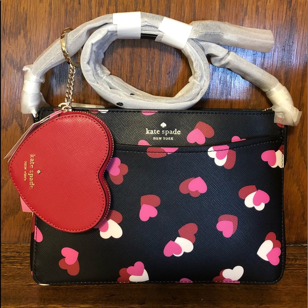 NWT-Kate Spade-SET-Flutter Hearts-Rory Crossbody Bag & Red Heart Coin Purse-$378